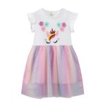Robe fille de 2 ans  7 ans col rond manches courtes licorne imprim