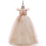 Robe fille crmonie princesse brodes col bateau robe de bal de mariage en tulle sans manches