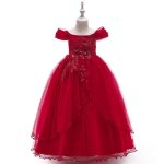 Robe fille crmonie princesse brodes col bateau robe de bal de mariage en tulle sans manches - rouge ...