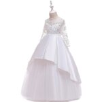 Robe fille princesse mariage ceremonie enfants robe manches longues - blanc Robe fille princesse mariage ceremonie enfants robe manches longues - blanc