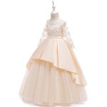 Robe fille princesse mariage ceremonie enfants robe manches longues - champagne Robe fille princesse mariage ceremonie enfants robe manches longues - champagne