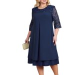 Robes grandes tailles pour femme - lgante robe dt avec broderie florale - pour mariage et fte?bleu ...