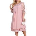 Robes grandes tailles pour femme - lgante robe dt avec broderie florale - pour mariage et fte?rose? ...