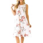 Robe imprim femme ete sans manches casual robe mi - longue col rond avec poches - blanc
