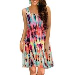 Robe imprim� femme ete sans manches casual robe mi - longue col rond avec poches - multicolore - mp58714213 ...