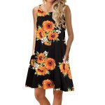 Robe imprim� femme ete sans manches robe mi - longue avec poches - jaune