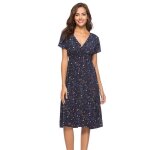 Robe  imprim fleuri - mobigarlan - pour femme - fermeture clair - jupe plisse - bleu marine et rose ...