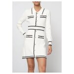 Robe - marque inconnue - blanc - coupe droite - col polo - manches longues