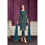 Robe indienne anarkali vipul bleu turquoise firozi churidar salwar kameez sari