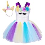 Robe licorne tutu pour filles - amzbarley - blanc - tulle - bandeau - 2  12 ans