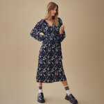 Robe longue cache coeur bleu imprim�e femme vila