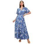 Robe �vas�e � motif grosses fleurs aquarelles. dot� dun grand volant dans le bastaille resserr�e par ...