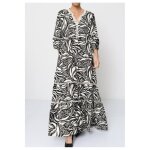 Robe longue - femme - noir - coupe droite - col v - manches courtes