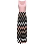 Robe longue femme rayures sans manches robe ete imprimé stretch col rond - rose Robe longue femme rayures sans manches robe ete imprimé stretch col rond - rose