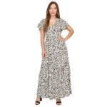 Robe longue patineuse avec motif cachemire et une fente devant. empi�cement smock� dans le dos. pour ...