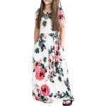 Robe longue fille manches courte t imprim fleur robe enfant fille 2 - 10 ans - blanc