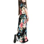 Robe longue fille manches courte �t� imprim� fleur robe enfant fille 2 - 10 ans - noir