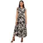 Robe longue � imprim� avec ceinture amovible � nouer. dot�e de volants sur le bas le col et les manches. ...