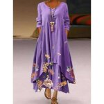 Robe longue a imprime floral pour femmes col rond ourlet irregulier ample decontracte plage grande taille ... Robe longue a imprime floral pour femmes col rond ourlet irregulier ample decontracte plage grande taille ...