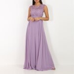 Robe longue - marque inconnue - violet - sans manches - dentelle