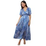 Robe longue � motif abstraits et plumes dor�es. cintr�e � la taille par des smocks. . mod�le satin� et ...