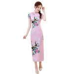 Robe longue qipao - ccoo5 - style chinois - taille 44 - manche courte - couleur rose