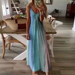 Robe longue sans manches à col en v pour femmes grande taille à rayures amples bleu robe2020 Robe longue sans manches à col en v pour femmes grande taille à rayures amples bleu robe2020