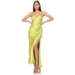 Robe longue satin�e - marque - motif floral - vert olive - femme