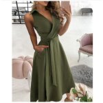 Robe longue unie femme été chic robe col chemise robe de plage vert manches courtes robe col v fille ... Robe longue unie femme été chic robe col chemise robe de plage vert manches courtes robe col v fille ...