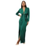 Robe longue et moulante fendue sur le c�t�. mod�le dot� dun d�tail nou� sur lavant. poss�de des �paulettes. ...