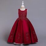 Robe mariage et crmonie filles loose impression et broderie robe demoiselle enfant 5 - 14 ans - bordeaux ...