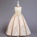 Robe mariage et crmonie filles loose impression et broderie robe demoiselle enfant 5 - 14 ans - champagne ...