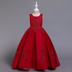 Robe mariage et crmonie filles loose impression et broderie robe demoiselle enfant 5 - 14 ans - rouge ...