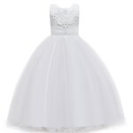 Robe de mariage crmonie fille en tulle sans manches robe longue elegant pour pour soire bal