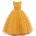 Robe de mariage crmonie fille en tulle sans manches robe longue elegant pour pour soire bal - jaune ...