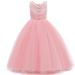 Robe de mariage crmonie fille en tulle sans manches robe longue elegant pour pour soire bal - rose ...