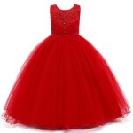Robe de mariage crmonie fille en tulle sans manches robe longue elegant pour pour soire bal - rouge ...