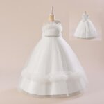 Robe de mariage fille sans manche col arrondi avec perle n?ud papillon - blanc - blanc Robe de mariage fille sans manche col arrondi avec perle n?ud papillon - blanc - blanc