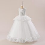 Robe de mariage princesse fille longue pour demoiselle dhonneur sans manche - blanc Robe de mariage princesse fille longue pour demoiselle dhonneur sans manche - blanc
