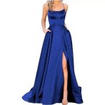 Robes de mariée pour femmes couleur unie manches courtes robes de cocktail longues xh322 bleu foncé Robes de mariée pour femmes couleur unie manches courtes robes de cocktail longues xh322 bleu foncé