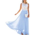 Robe maxi longue femme - dentelle mousseline de soie - dos nu - soirée cérémonie cocktail mariage - bleu ... Robe maxi longue femme - dentelle mousseline de soie - dos nu - soirée cérémonie cocktail mariage - bleu ...