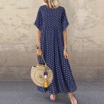 Robe maxi vintage pour femmes demi manches boutons imprime longue grande taille dcontracte grande ...