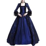 Robe mdivale dentelle manches longues femme parti robe dguisements renaissance robes longues marine ...