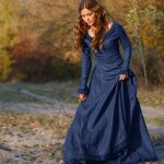 Robe mi - europenne classique mdivale  col rond et  manches longues de froufrous pour femmes bleu ...