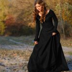 Robe mi - europenne classique mdivale  col rond et  manches longues de froufrous pour femmes noir ...