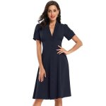 Robe mi - longue femme col v vintage de marque robe portefeuille manches courtes nouvelle conception ...