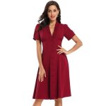 Robe mi - longue femme col v vintage de marque robe portefeuille manches courtes nouvelle conception ...