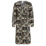 Robe midi vila - beige - coupe droite - manches longues - col cache - coeur