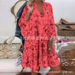 Robe mini col v  manches longues pour femmes de grande taille avec impression serpent rouge 2