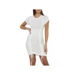 Robe moulante - non spécifié - froncée avec liens - couleur blanche - manches courtes - longueur 84 cm ... Robe moulante - non spécifié - froncée avec liens - couleur blanche - manches courtes - longueur 84 cm ...